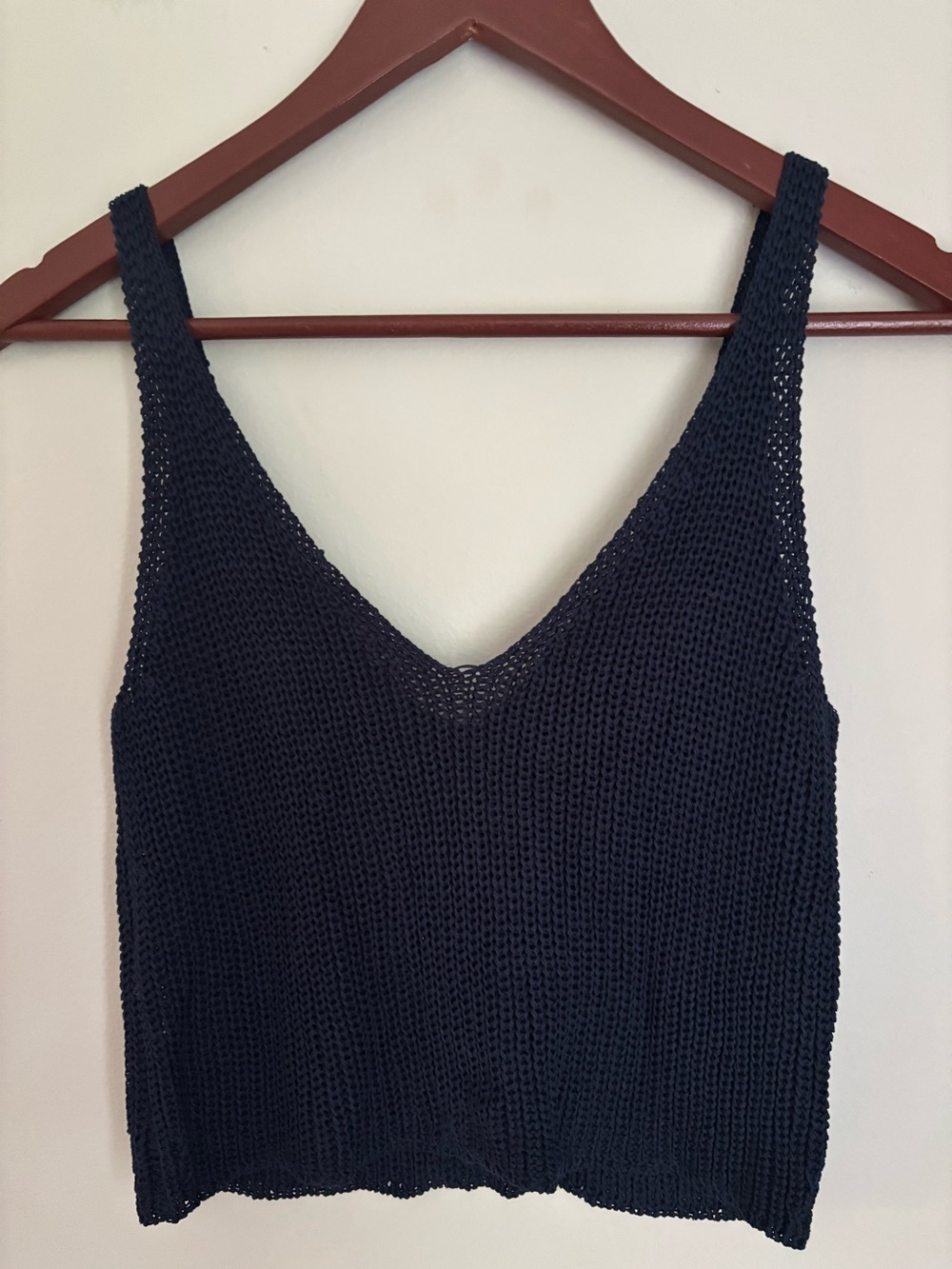 Olivaceous Navy Open-Knit V-Neck Crewneck Sweater Tank NWOT